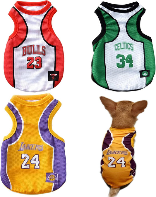 Chihuahua, Yorkie and Bulldog Basketball Jersey Outfits